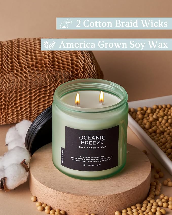 M&SENSE Candle Oceanic Breeze Scented, 11.6oz 70 Hour Long Lasting 2 Wick Pineapple & Mango Scent Natural Soy Candles for Home Scented, Stress Relief Gifts for Women/Men