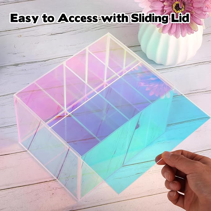 Tampon Storage Holder for Bathroom with Lid Rainbow Acrylic, Sanitary Napkin Holder, Feminine Pads Organizer Box with Removable Divider, Bathroom Accessories Box for Girl Stuff