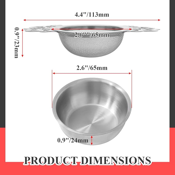 Bonsicoky 4 Pack Tea Strainer Bowl, Stainless Steel Loose Leaf Tea Filter for 2.5-4 Inch Cup Mouth, Silver