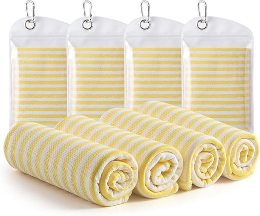 RDEKISS 4 Pack Cooling Towels for Hot Weather (40"x12"), Ice Cool Neck Towel, Soft Breathable Microfiber for Gym, Sport, Running, Yoga, Workout - Yellow