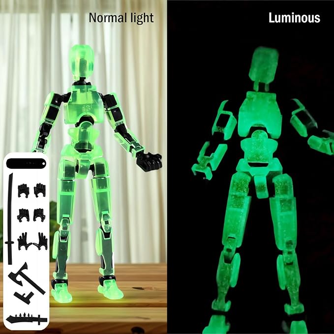 Dummy 13 Assembly Complete Action Figure,Luck 13 Multi-Jointed Articulated Model with Magnetic Base, Interchangeable Hands & Weapon Accessories for Desk Display, Titan 13, 3 Pces (Luminous-Clear)