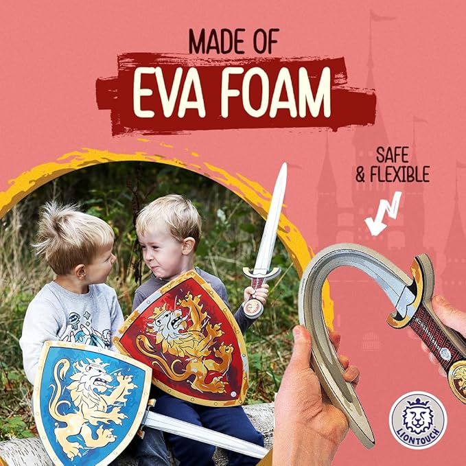 Liontouch - Noble Knight Foam Swords & Shields For Two Kids, Blue/Red – Age 3-8 years | Durable & Safe Foam Medieval Toy Set | Weapons & Battle Accessories For Pretend Play, Dress Up & Knight Costumes