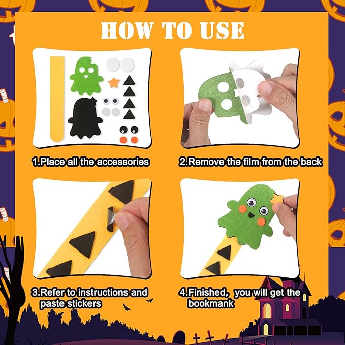 Letapapa Halloween Crafts for Kids Ages 4-8, 24 Pack DIY Bookmarks for Halloween Party Favors Trick or Treat,Goodie Bag Stuffers,School Classroom Prizes for Kids Art and Craft Activities
