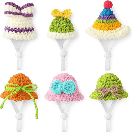 Geyoga 6 Pcs Mini Knitted Hats 7 Inch Goose Outfits Hat with Adjustable Strap Mini Porch Goose Headwear for Statue Key Holder