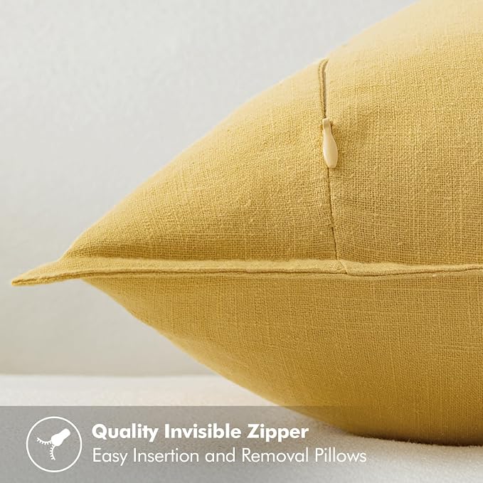 MIULEE Decorative Linen Pillow Covers 20x20 Inch Yellow | Boho Farmhouse Neutral Couch Throw Pillows for Bed, Pack of 2 Accent Modern Pillowcases, Sofa Livingroom Home Decor