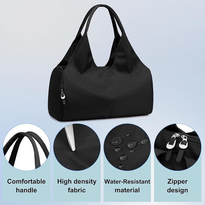 Forestfish Yoga Gym Bag For Women With Shoes Compartment & Wet Dry Storage Pockets Lightweight Duffel Bag, Black