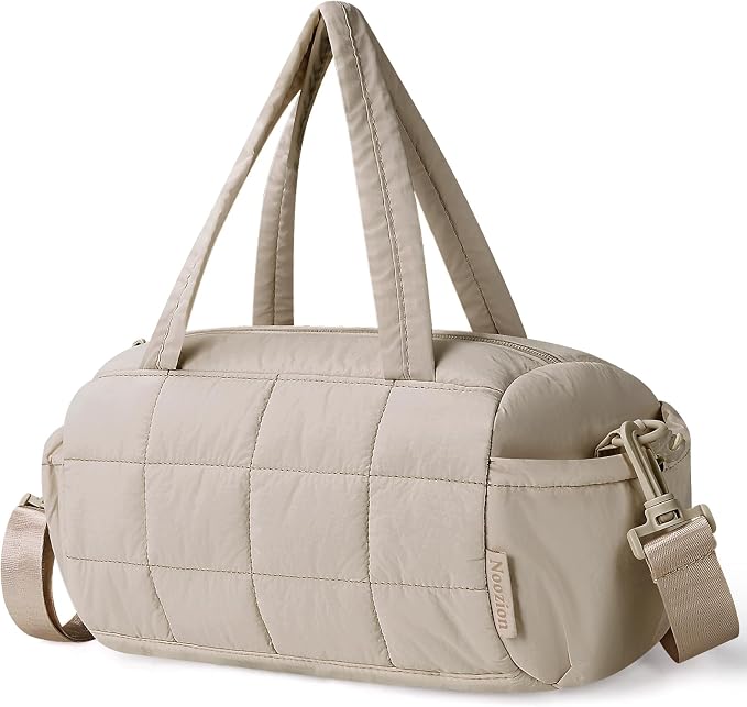Noozion 12 Inch Mini Gym Bag for Women, Lightweight Quilted Crossbody Duffle Bag with Wet Pocket, Dual Side Pockets, Adjustable Strap, Small Workout Bag for Yoga, Pilates, Swimming & Daily Use