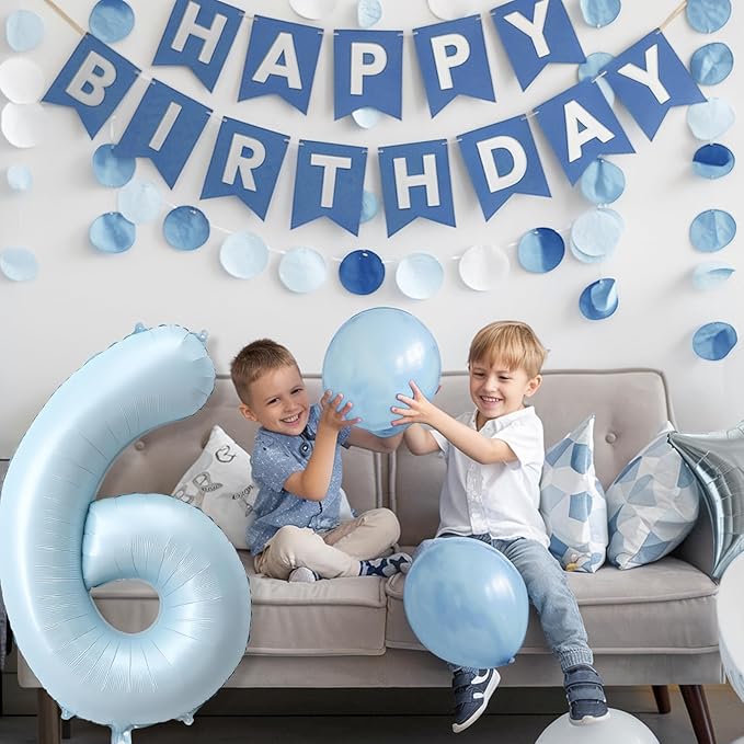 40 Inch 6 Balloon Number, Large Pastel Baby Sky Blue Foil Number 6 Balloons Birthday Party Decor, Light Powder Blue Helium Mylar Self Inflating Balloon for Boys Kid 6th Birthday Anniversary Decoration