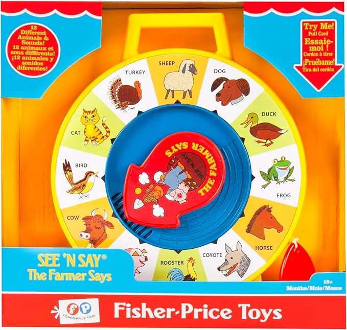 Fisher Price Classics - Farmer Says See 'n Say - Vintage Learning Toy, Sounds and Animals, Interactive Retro Game for Kids, Girls, Boys, Baby, Preschoolers, Toddlers, Unisex Ages 18 Months +