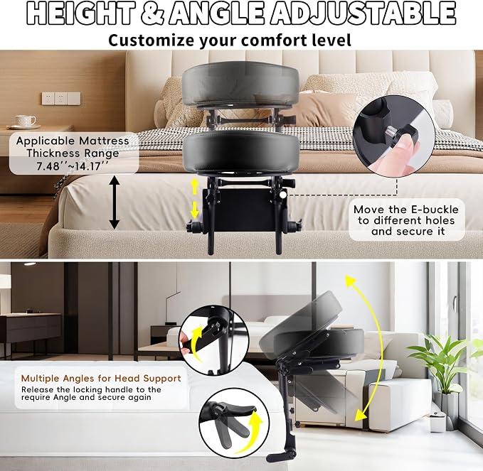 TOROKOM Adjustable Headrest Face Pillow Cradle, Massage Home Mattress Top Massage Kit Face Pillow Cradle & Face Cushion Support Bracket（Black）