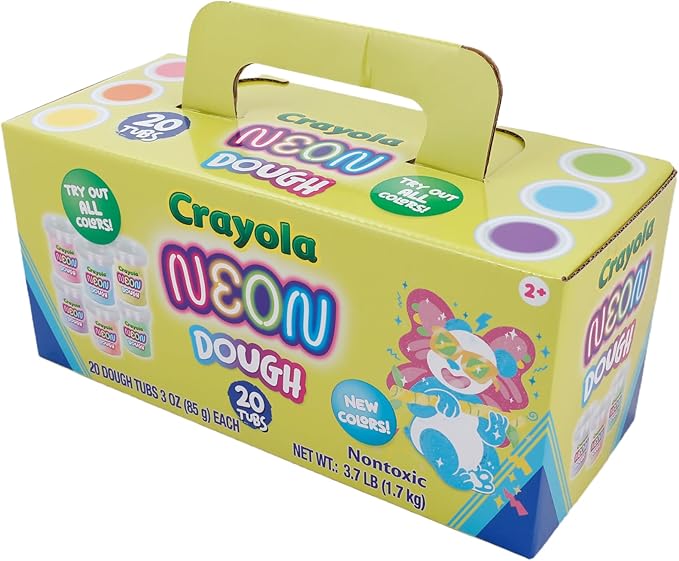 Crayola 20pk Neon Dough 20pk x 3oz – Easter Gifts, Party Favors, Fidget Toys, Sparkling Colors for Creative Play, Safe Non-Toxic Crafting, Great Classroom Fun or Non-Candy Alternative