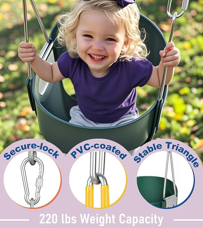 little dove High Back Full Bucket,Toddler Swing with Coated Chains & Triangle Dip Pinch Protection for Safety,Baby Swing Outdoor with Locking Buckles,Toddler Bucket Swing for Backyard,Playground,Green