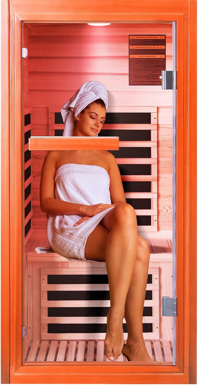 Infrared Sauna, Far Infrared Saunas for Home, Low EMF 1 Person Sauna Indoor Sauna Room Dry Sauna with Bluetooth Speakers 7 Color Light Therapy 1065W/120V Fast Heating Easy Assembly 31.5 * 31.5 * 63"