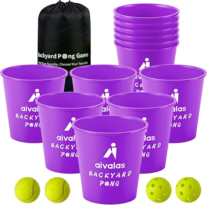 Aivalas Yard Pong Outdoor Games, Giant Yard Games Set with 12 Buckets and Balls for Adults and Family, Toss Game Throwing Games for Beach, Camping, Lawn and Backyard