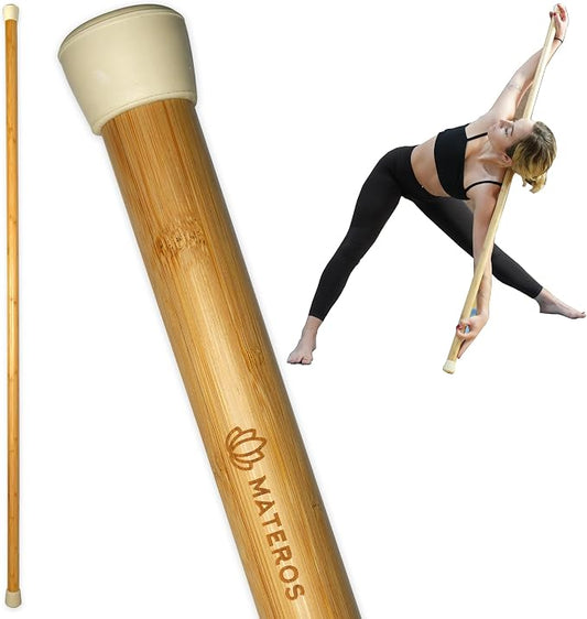 Materos 5ft Yoga Stick Made from Natural Bamboo - Yoga Dowel, Mobility and Exercise Stick for Workout, Stretching, Flexibility, Balance, Physical Therapy | Posture Correction | Lightweight & Sturdy