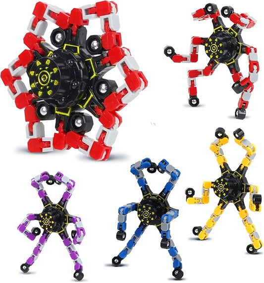 4 Pcs Fidget Toys Transformable Fidget Spinners Autism ADHD Anxiety Stress Relief Sensory Toys for Kids and Adults Deformable Robot Spinner Fingertip Gyros for Party Favors Classroom Prizes (Mix)