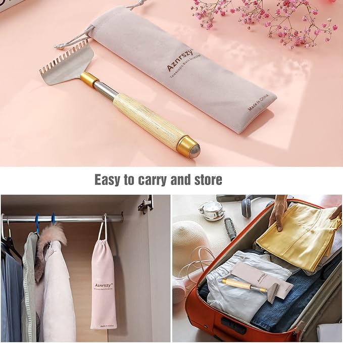 Oversize Back Scratcher Extendable, Backscratchers for Men Women with Wooden Handle/Steel Massage Roller/Wider Claw, Sturdy Manual Body Scratcher Massager