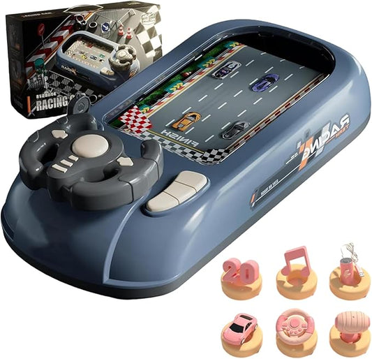 Racing Adventure Car Steering Wheel,Car Racing Adventure Toy with Steering Wheel,Racing Car Toy with Steering Wheel-200 Levels,Sound Effects,Adjustable Volume,2 Speed Adjustable (Grey)