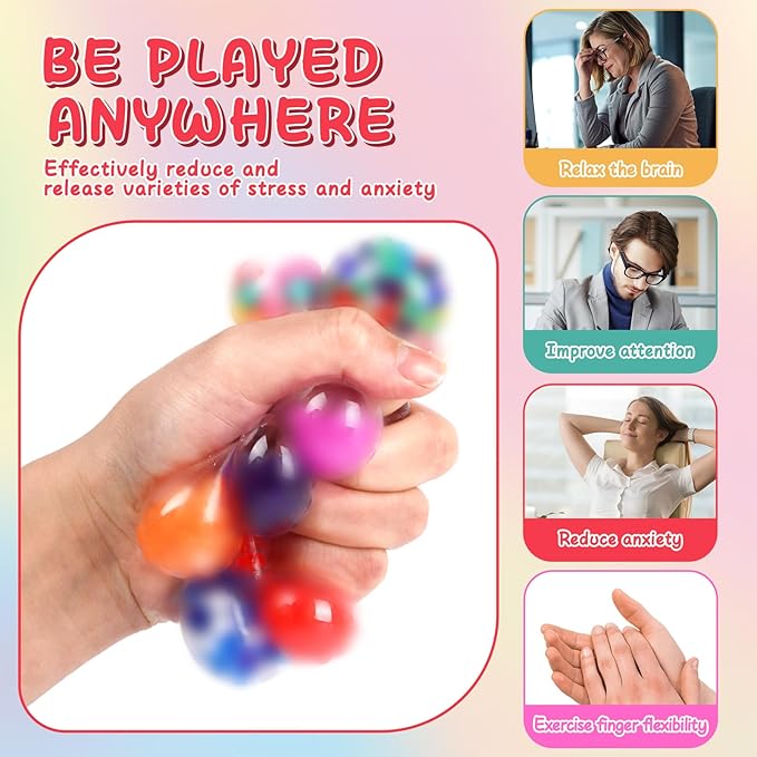 80 Pack Stress Balls for Adults, Bulk Squishy Ball, Stress Balls Set, Anti-Anxiety and Fidget Balls to Relax, Prize Box, Party Favors, Birthday Gifts, Goodie Bag Stuffers