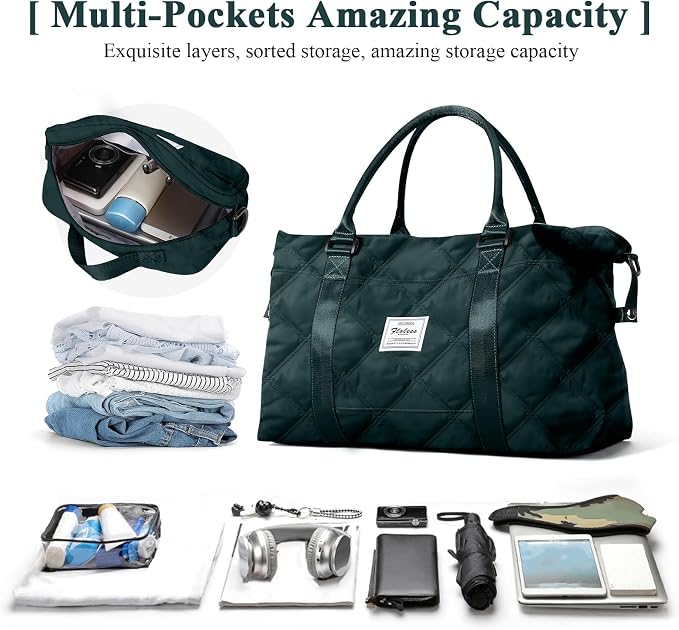 Travel Duffel Bag, Carry On Overnight Weekender Bags for Women | Travel Bag with Wet Pocket & Trolley Sleeve, For Spirit Airlines 18x14x8 Personal Item Bag