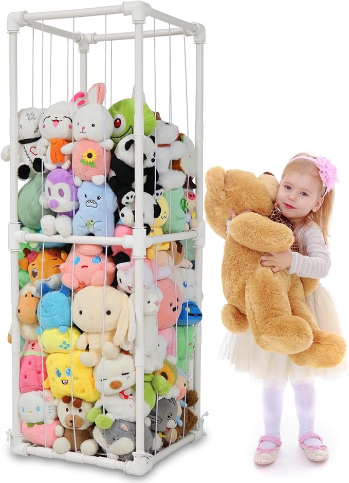 Stuffed Animals Storage Zoo Organizer, PVC Stuffy Toy Holder, 350L Extra Large Vertical Plush Organizer, Freestanding Stuffed Toy Cage for Nursery and Playroom