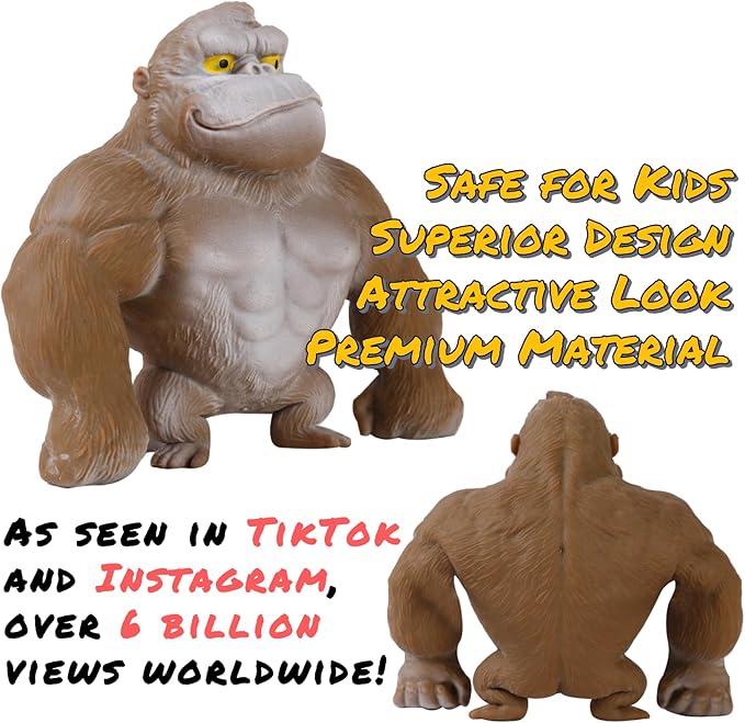 Super Stretchy Gorilla Fidget Toy, Squishy Monkey Squeeze Toy, Splat Maxi Kong, Sensory and Fidget Toy for Kids and Adults, Fun Gift for Fidgeters, Ideal Gift for Kids (Brown)