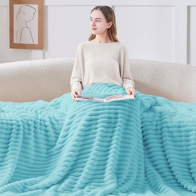 BEDELITE Ribbed Twin Blanket for Couch & Bed, Sky Blue, 60"x80" | Ultra-Soft Plush Fleece, Cozy, Warm Yet Lightweight, Ribbed Texture, Home Decor, Machine Washable, Giftable, All-Season Use