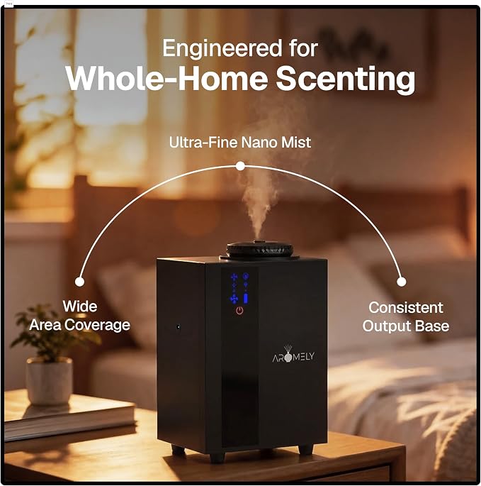 AROMELY ARO Home HVAC Scent Diffuser – Waterless Essential Oil Diffuser for Home, Apartment, Office & Large Room – Smart Bluetooth App Control, Cold Air Diffusion Technology, Up to 1,800 SQFT – Black