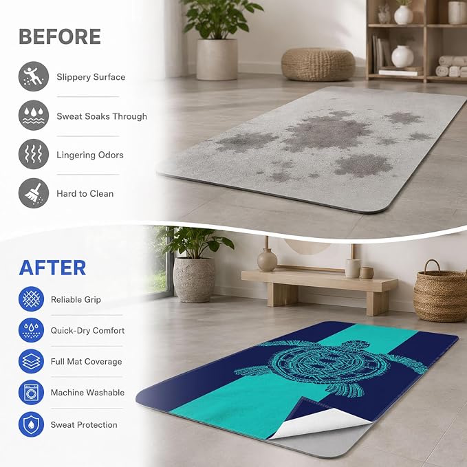 Yoga Mat Towel, Hot Yoga Non Slip with 4 Corner Pockets, 70 x 26 in | Soft Absorbent Microfiber With Four Corner Pockets, Fits Over Yoga Mats For Hot Yoga, Pilates, Gym, And Travel