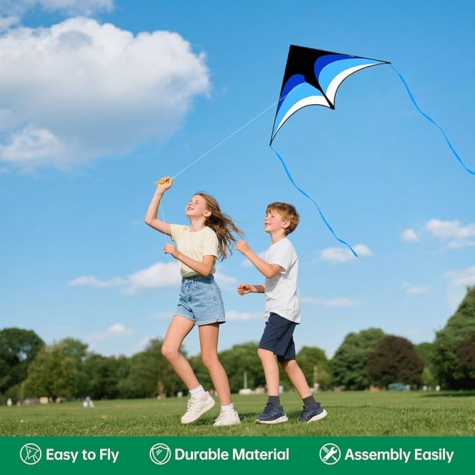 Mint's Colorful Life Delta Kite for Kids & Adults, Extremely Easy to Fly Kite for Beach Trip, Best Kites for Beginners, 300ft String Handle Included