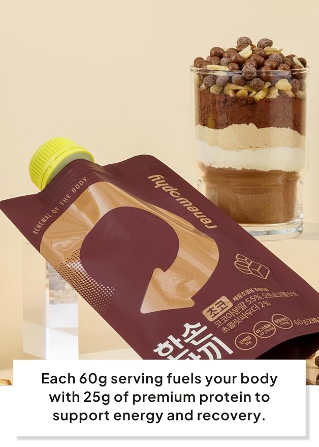 Korean Food Chocolate Protein Shake, 25g Protein, 7 Pouches Drink Mix Pack | Chocolate drink mix with 25g protein per pouch, just add water for a convenient beverage