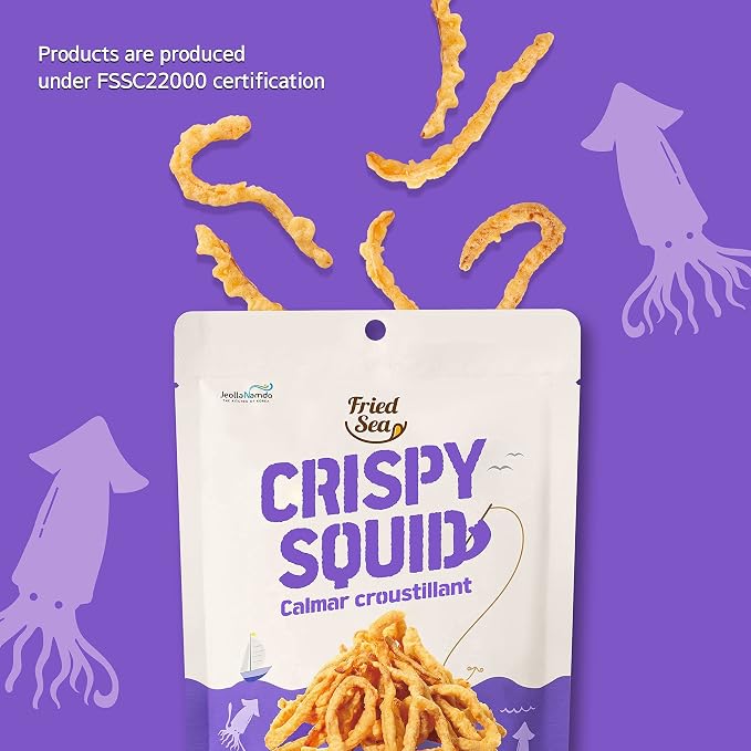 Calamari Chips Made with Real Squid [3 PACK] – 오징어 스낵 – Crunchy + Crispy Healthy Snacks, Low Calorie Finger Food, Asian Snack ON THE GO by [FRIED SEA] <180 calories> Made in Korea