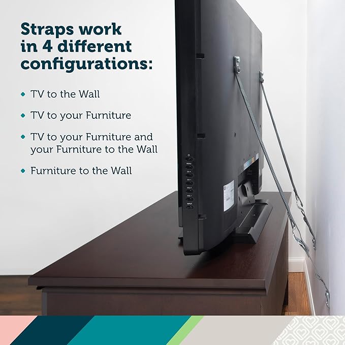 Safety 1st TV & Furniture Safety Straps, Black, Screws Included, 2‑Count (Pack of 3)