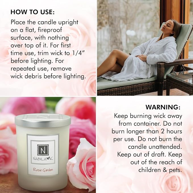 Nabila K – Rose Garden - Soy-Based Candle – Fresh English Damask Roses - Hand-Poured - Cotton Wick - Aromatherapy Candle w/Essential Oils - Made in USA - 3 oz