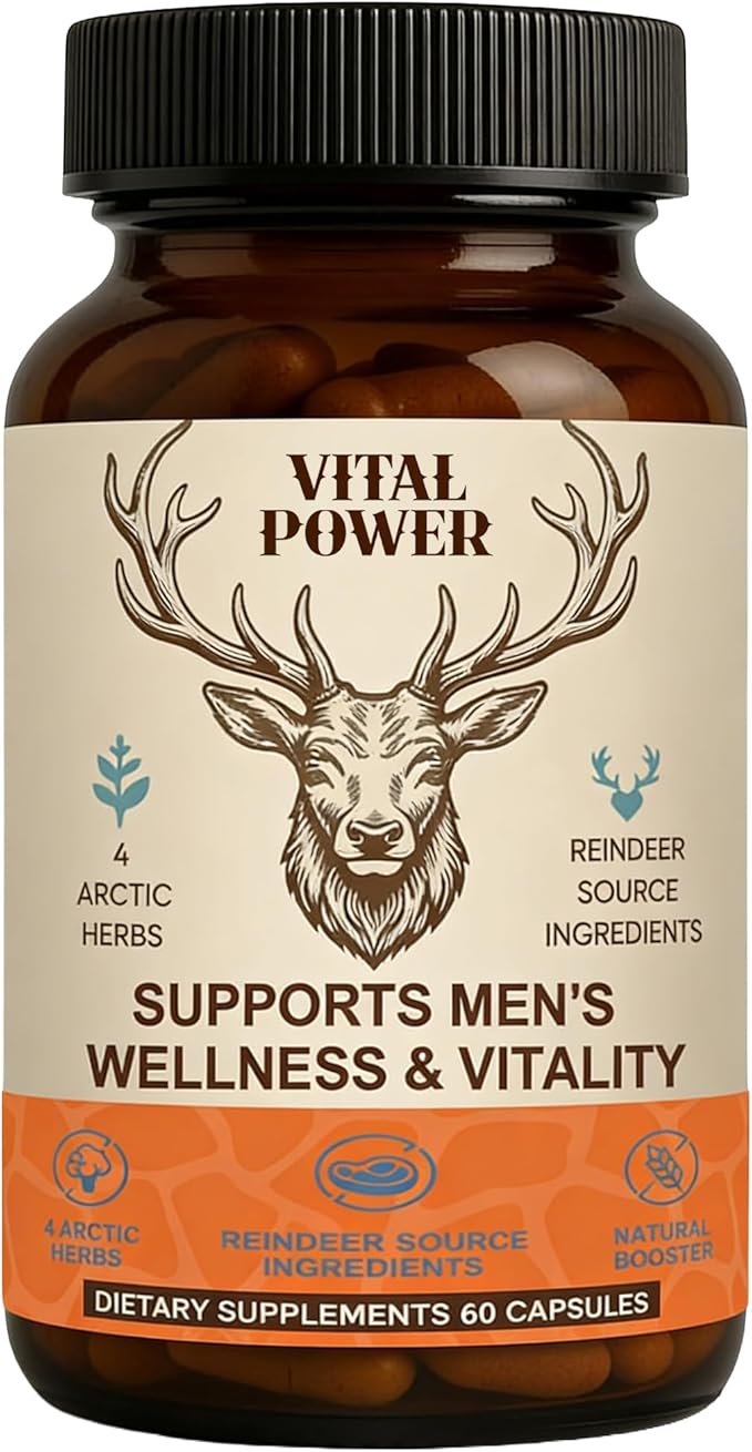 Men’s Vitality Supplement – Arctic Herbal & Reindeer Nutrient Blend – Energy Support – 60 Capsules