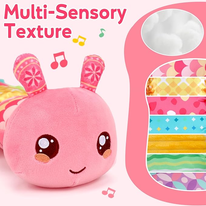Baby Girls Toys 0-6 Month Music Animal Stuffed Caterpillar Toy for Infant 0-3 3-6 Months Mirror Crinkle Rattle Tummy Time Sensory Toys for 3 4 5 6-12 Month Old Newborn Baby Shower Valentines Gifts