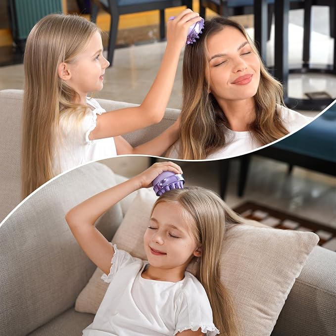 SHINLEA 2 in 1 Scalp Massager Hair Growth,Scalp Scrubber with Soft Silicone Bristles for Dandruff Removal,Shampoo Brush for Exfoliation,Head Massager for Both Wet and Dry Use (Purple) ﻿