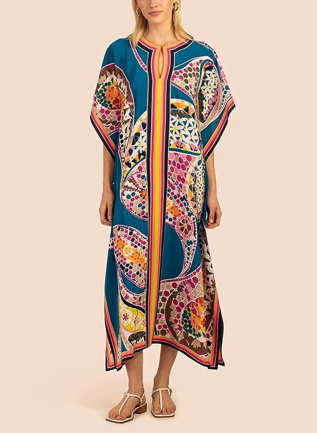 Venasha Womens Caftan Floral Print Kaftan Dress Short Sleeve Swimsuit Cover up Loungewear for Summer