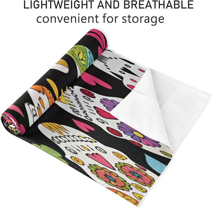 Mexican Sugar Skull Flower Hot Yoga Towel with Carry Bag - Sweat Absorbent Non Slip Yoga Mat Towel for Bikram Pilates Mats, Workout, Gym, 73"x27"