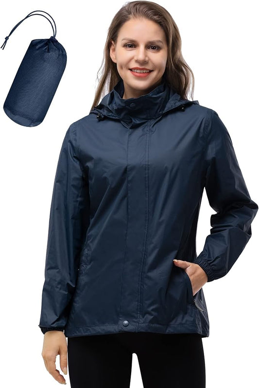33,000ft Women's Rain Jacket Waterproof Lightweight Packable Raincoat with Hood for Golf Hiking Travel Windbreaker