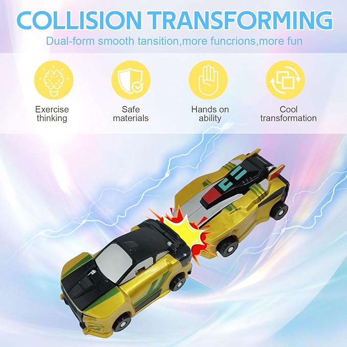 Dinosaur Collision Transforming Car Toy,Magnetic Cars Transform Into Dinosaurs,Transformation Car Toys For Boys & Girls With Transform Feature,Party Gift For Birthday,Christmas (Golden Dragon)