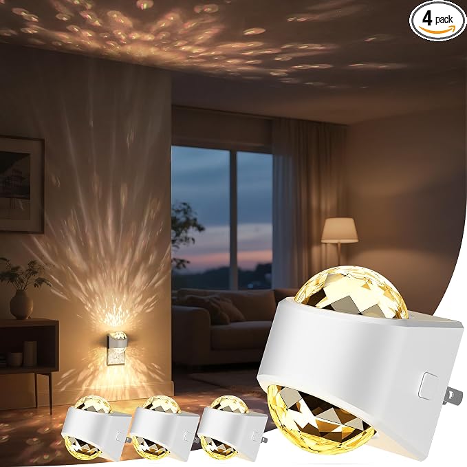 Night Light, [4 Pack] Night Lights Plug into Wall LED Projector | Night Light, Soft White for Bedroom, Dimmable Brightness Dusk to Dawn Nightlight for Kids, Bathroom, Home Decor, Gaming Room
