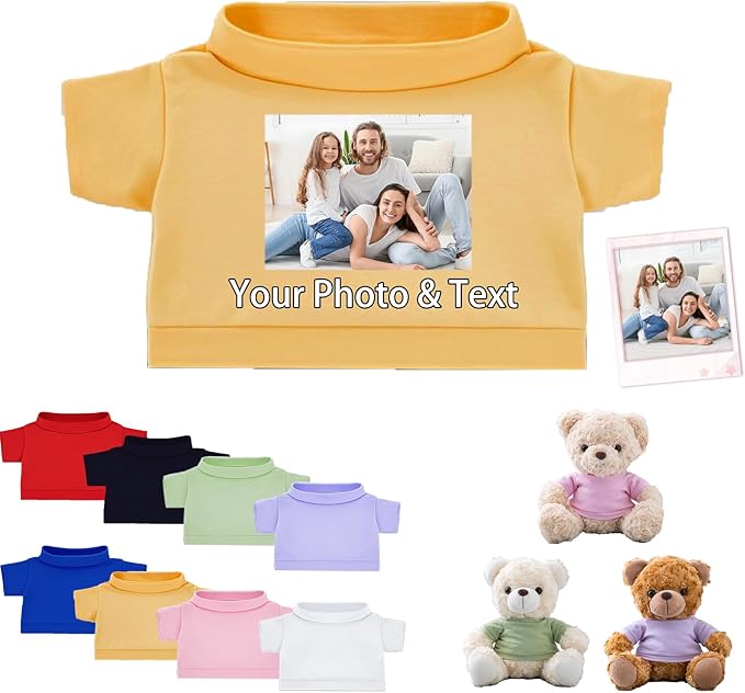 Personalized Teddy Bear Clothes with Photo Text, Custom Stuffed Animal Clothing Fit 8-16inch Stuffed Bear Clothes, Personalized Doll Clothing Make Your Own Plush Doll Shirt