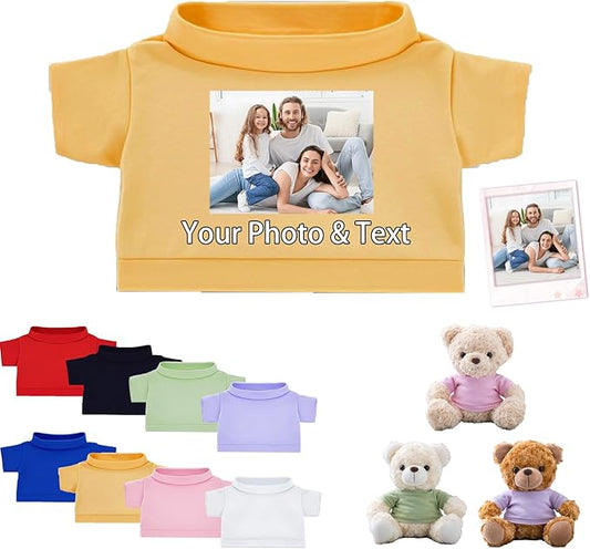Personalized Teddy Bear Clothes with Photo Text, Custom Stuffed Animal Clothing Fit 8-16inch Stuffed Bear Clothes, Personalized Doll Clothing Make Your Own Plush Doll Shirt