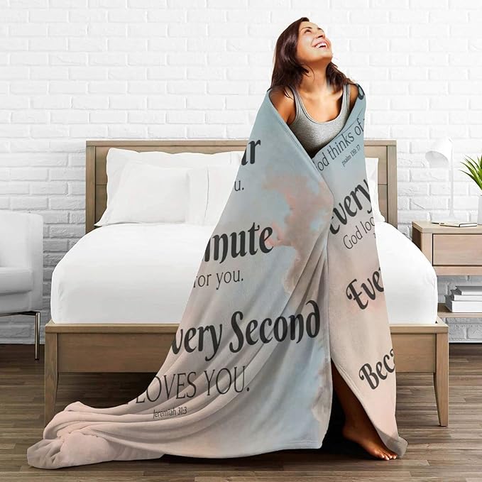 QETXVI Bible Verse Blanket with Inspirational Thoughts and Prayers- Religious Throw Blanket Soft Lightweight Cozy Plush Warm Blankets for Women Men Gift 50"X 60"