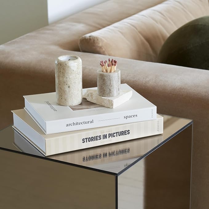 Beautiful Decorative Books - Set of 2 Boxes Enhance Your Coffee Table, Bookshelf or Mantel Decor - Aesthetic Fake/Faux Books for Modern Home Decoration, Photo Storage and as a Keepsake Box