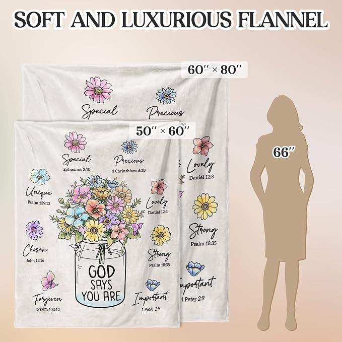 Christian Religious Gifts for Women, Christian Birthday Blanket with Flower | Christmas Religious Baptism Inspiration Gifts for Women Grandma Nana Mom Female Friend Sister, Faith Blanket 80''x 60''