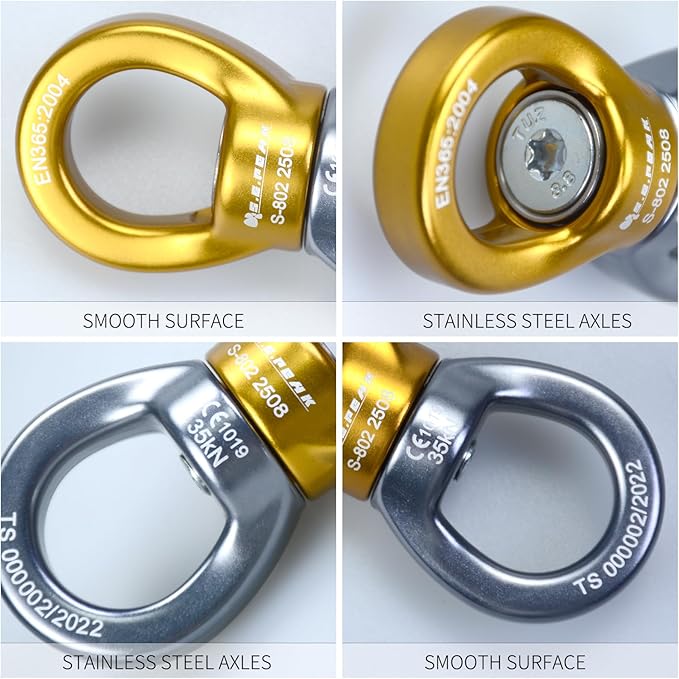 35kN Swing Swivel, CE Certified 360°Rotational Device, Silent Hanging Accessory for Tree Swing, Aerial Dance (Golden+Grey, 35kN)