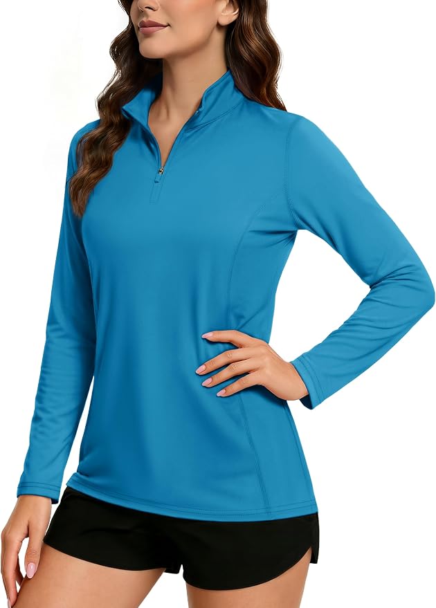 TACVASEN Women's Quarter Zip Pullover Golf Shirts UPF 50+ Long Sleeve Sun Shirts UV Protection Workout Tops