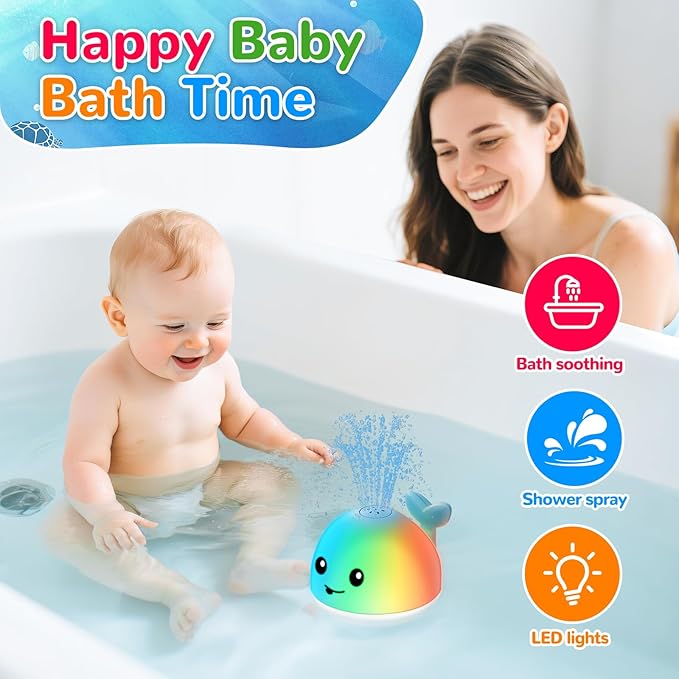 Baby Bath Toys, Light Up Whale Bath Toy Sprinkler for Babies 6-12-18 Months, Bath Toys for Kids 1-3, Toddler Fountain Bathtub Toys, Valentines 1 2 3 Year Old Boys Girls Birthday Gifts